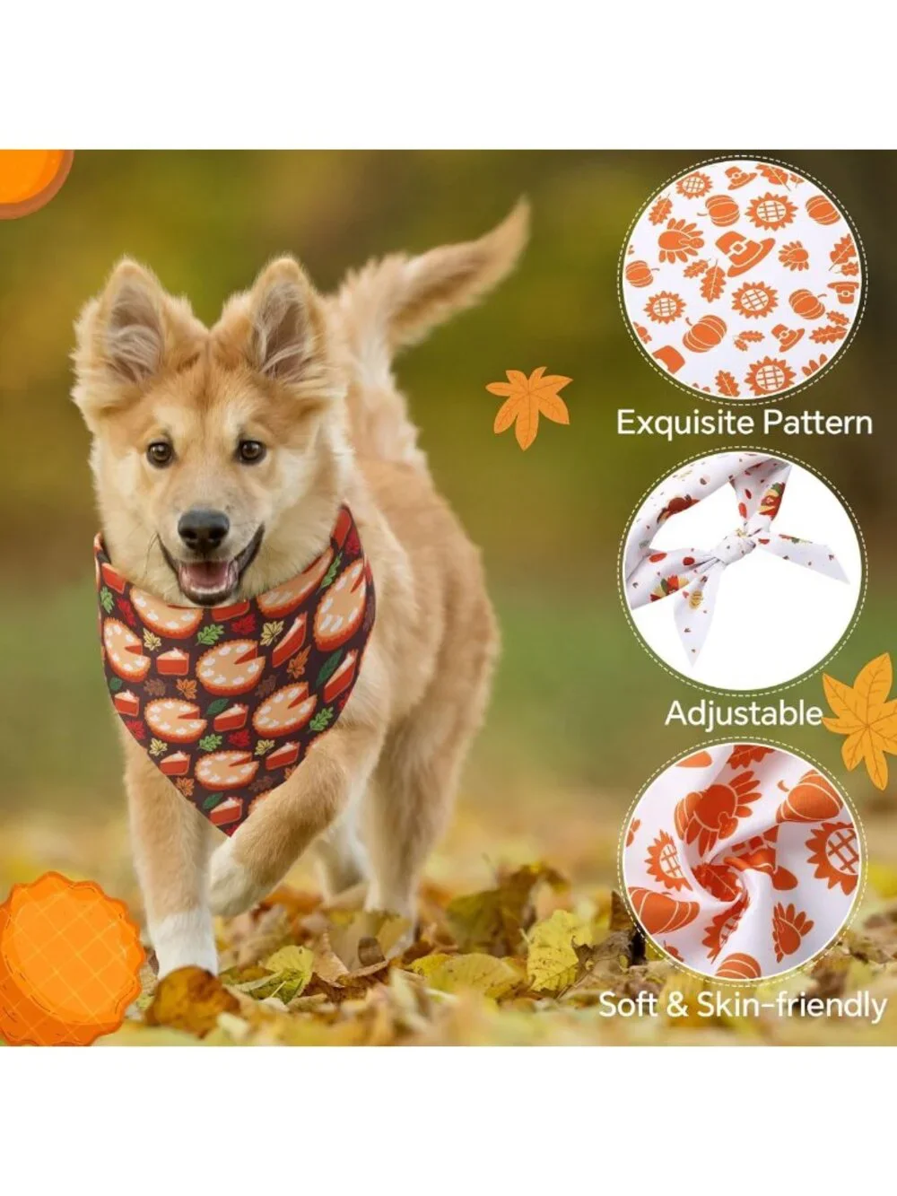 100 Pcs Fall Dog Bandanas - Adjustable Washable Autumn Scarves for Pets